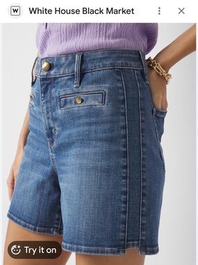 White House Black Market Blue Denim Shorts with Gold Buttons